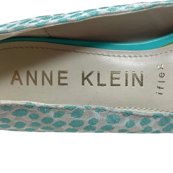 Anne Klein i-flex Fredia Pointed Toe Pump White Aqua Dots Fabric Bow Accent 9M - Picture 6 of 8